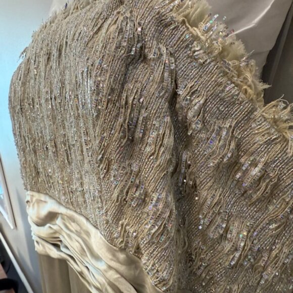 Theia SIlver Silk Strapless Gown with Beaded Bodice Size 14 - Picture 3 of 7